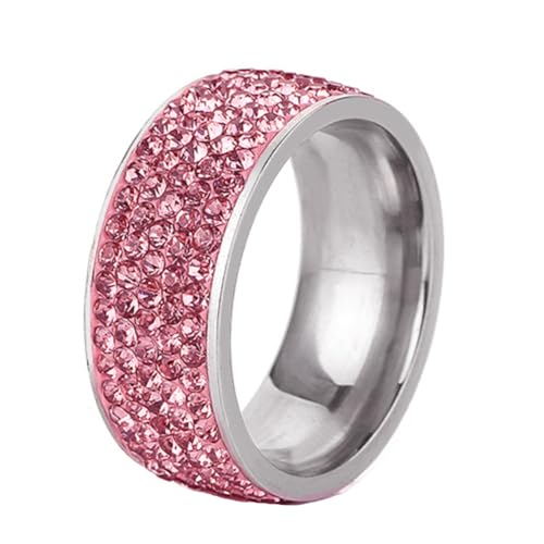 PAMTIER Women Stainless Steel 8mm Ring Cubic Zirconia Wide Eternity Statement Rings CZ Stackable 5 Row Diamond Wedding Band