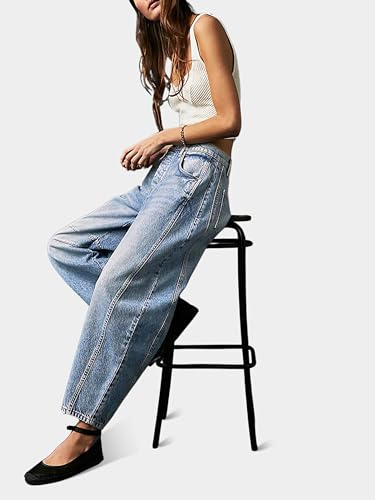 Sexyasasii Barrel Jeans Women Wide Leg Mid-Rise Denim Ankle Pants Y2k Baggy Boyfriend Jeans with Pockets4