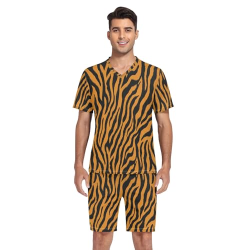 Tiger Print Men’s Pajama Sets 2 Piece Short Sleeve Sleepwear with Printed Design4