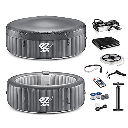 Serenelife Outdoor Portable Hot Tub - 82'' X 25'' 6-Person Round Inflatable Heated Pool Spa With 130 Bubble Jets, Filter Pump, Cover, Led Lights, And Remote Control #TOP7