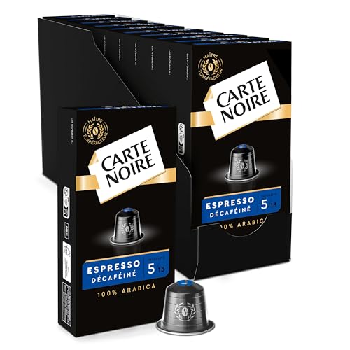 CARTE NOIRE - Capsules Décaféiné N°5 Compatibles Nespresso - Café Arabica - Lot de 10 x 10 Capsules Aluminium - Fabriqué en France