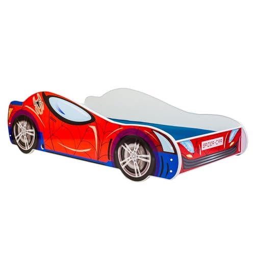 Kids Collective Autobett Kinderbett Jugendbett 70x140 | 80x160 mit Rausfallschutz | Kinder Spielbett Rennfahrer | von 3. bis 10. Lebensjahr