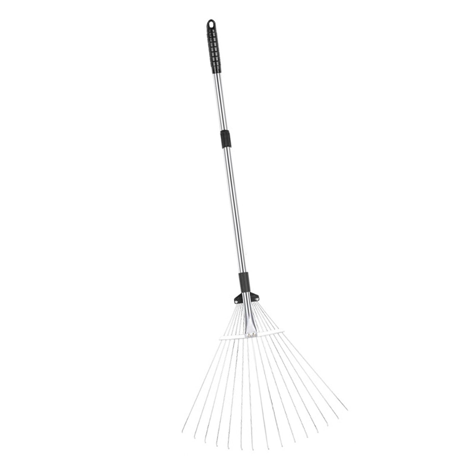 Grabie do Liści Ogrodowych, Przenośne Grabie do Liści ze Stopu Aluminium, Solidna Konstrukcja do Użytku na Zewnątrz (15 zębów 81-160 cm długość 18,5-55,5 cm)