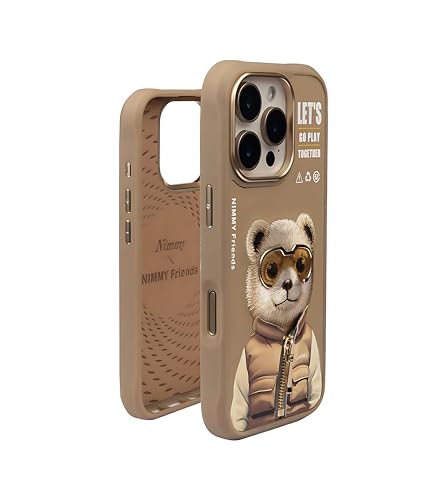 Image of Nimmy Dazzling MagSafe Embroidery Case for iPhone 16 Pro | 3D Animal Design | Shockproof Leather Finish Back Cover | MagSafe Compatible (Bear)