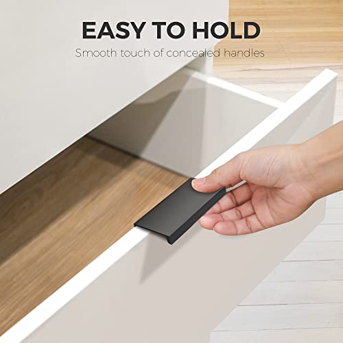 Image of 10 Pack Finger Pulls for Cabinets - 64mm /2.5in Hole Center Black Handles | 80mm /3.15 inch Overall Length, Edge Pulls, Concealed Tab Kitchen Drawers Pulls, Easy Install, Screws Included, Rust-Resistant
