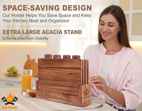 Juego de tablas de cortar de madera de acacia con tijeras y soporte miniatura 3