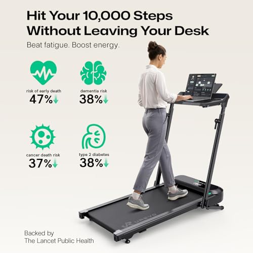 Image of UREVO CyberPad Smart Walking Pad with 14% Auto Incline, Standing Desk Treadmill for Home, Quiet Brushless Motorized, Extended Walking Surface, LED Remote, Speed-Responsive Lighting, UREVO APP