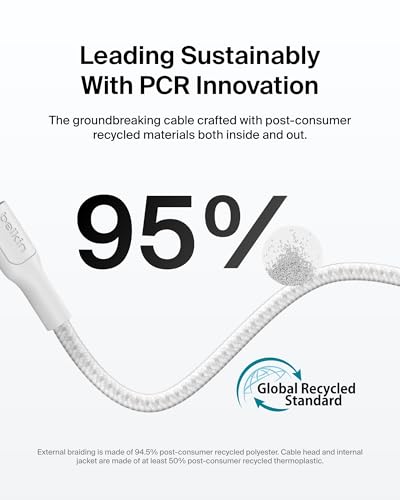 Image of Belkin USB-C to USB-C Cable 1M, 60W, Braided Nylon, 2-Pack, White