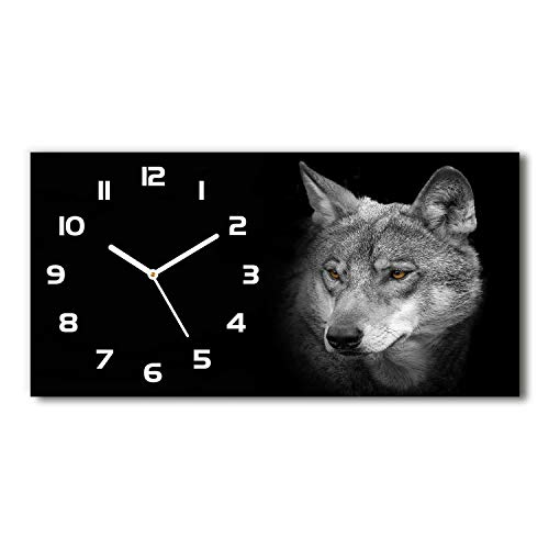 Horloge en verre 60x30cm Tulup silencieuse impression loup blanc design horizontal
