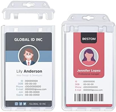 15 Pack Rigid Plastic ID Card Holders for Badges with Permanent Locking Badge Holder – Heavy Duty Vertical Secure Dual Sided Clear ID Case Fits Two Standard 30mil or One Proximity/Prox Card