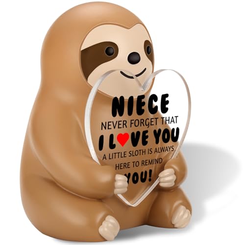 wainvniaw Niece Gifts Sloth - Positive Niece Sloth Figurine 3.15 Inch Resin Desk Decor with Inspirational Heart Acrylic Sign Motivational Birthday Teenage Girl Gifts WSH47