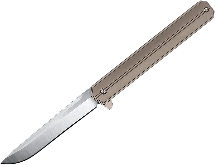allvin R6251 Flipper Folding Knife D2 Satin Drop Point Blade Gray TC4 Titanium Alloy Handle Outdoor Pocket Folder Knives EDC Gear