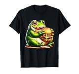 Frog Eating Cheeseburger Food Lover Funny Frog Design T-Shirt