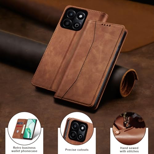 Image of Jasonyu Case for Honor 200 Smart Leather Wallet Flip Cover with Card Holder,Kickstand, Magnetic Closure,TPU Shockproof Phone Case Compatible with Honor 200 Smart (Brown)