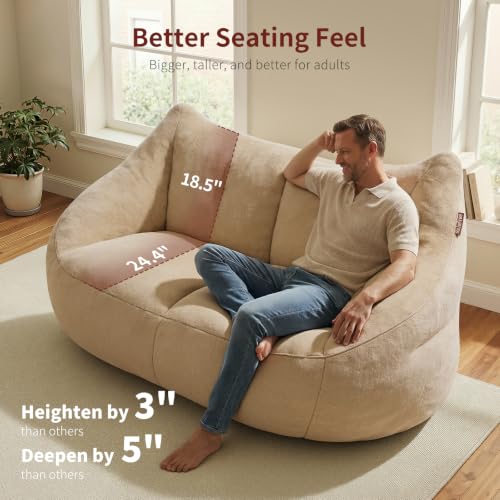 Image of Relefree Oversized Bean Bag Chairs for Adults,Bean Bag Loveseat Sofa,Boneless loveseat for Reading,2 Seater Lazy Sofa for Small Spaces,Mini Small Couches for Living Room,Bedroom,Apartment,Latte Brown