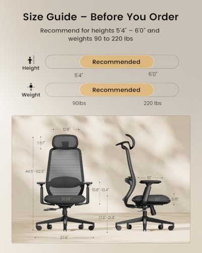 Image of ProtoArc EC200 Ergonomic Office Chair with Adjustable Seat Depth | Lumbar Support, High-Back, Mesh Desk Chair, Home Office 8+ Long Hours Sitting, For Remote Workers & Programmers, Pure Black