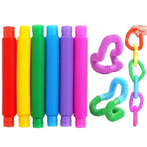 Image of Pop Tubes Fidget Toy, Sensory Tubes, Poppin Pipes for Kids, Stress Relief Stretch Bend Build and Connect Toy, Fidget Toys for Sensory Learning, Colorful Pop Tubes (Pack of 6)