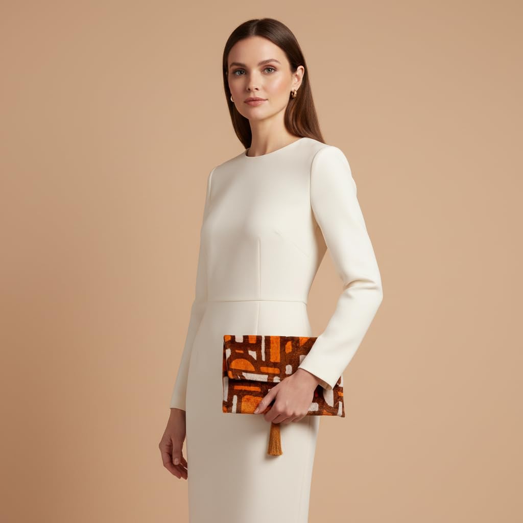 Bolso Ikat de terciopelo de seda hecho a mano, estilo sobre, diseño bohemio, patrón étnico, opción de correa de cadena, bolso de mano de fiesta de noche, bolso de mano de alta calidad, blanco