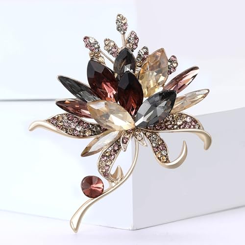 Image of Rhinestone Brooch Pin for Women Elegant Crystal Flower Bouquet Brooches Lapel Pin Wedding Party Dress Accessories for Wife Mom Birthday Gifts