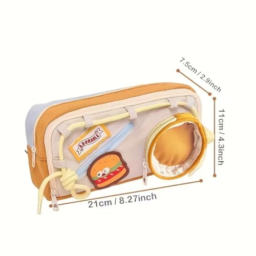 Image of Canvas School Bag Pencil Case, 3 Layer 6 Compartment Large Capacity, Aesthetic Pencil Pouch for Stationary, Cute Stationery for Kids, Pencil Case for Girls & Boys (Olive Green Dori)
