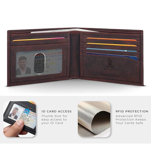 Image of Oak Leathers Slim Leather Wallet for Men - RFID Wallets Credit Card Holder Ultra Thin Gift for Mens, Front Pocket Minimalist Design