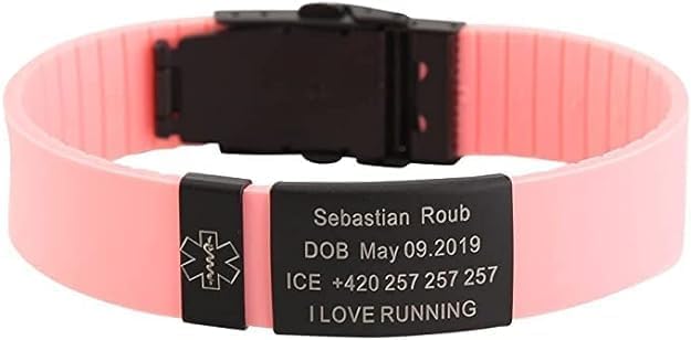 TINGKU Pulsera de identificación médica personalizada Pulseras de alerta médica personalizada Pulsera de silicona de seguridad SOS deportiva para