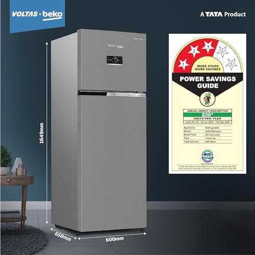 Image of Voltas Beko 'A Tata Product' 268 L 3 Star Frost Free Pro Smart Inverter compressor Double door Refrigerator (2023 Model, RFF315C /WPV501RXID, Brushed Silver, 11 in 1 Convertible, with HARVEST FRESH).