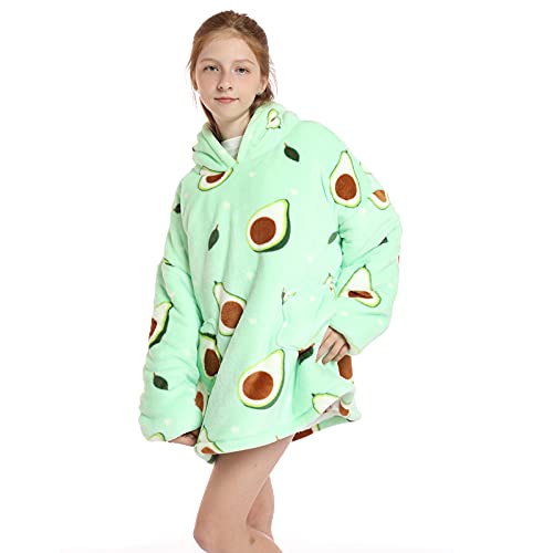 JOREAY Kids Oversized Blanket Hoodie, Sherpa Wearable Blanket Fluffy Giant Comfortable Hooded Sweatshirt for Children Teen Avocado - Image 4