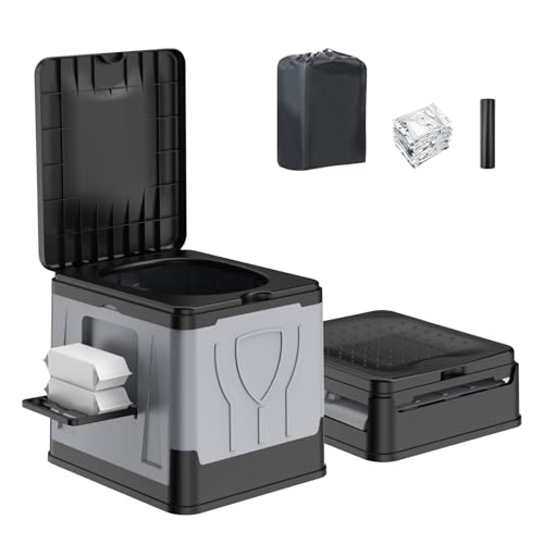 Image of Camping Toilet, Camping Toilets Portable for Adults, Collapsible Camp Travel Porta Potty with Paper Holder, Portable Toilet for Camping, Hiking, Outdoor, Car, Truck, RV, Emergency Use