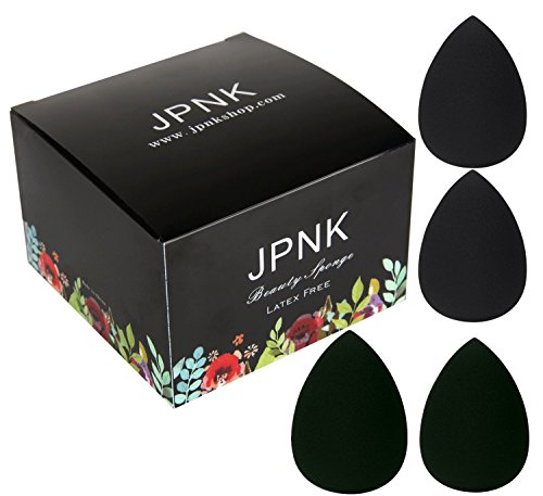 JPNK 4 Pieces Teardrop Shape Latex Free Makeup Blender Sponges (Black)