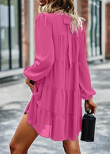 Image of KIRUNDO Women's 2026 Fall Long Sleeve Baby Doll Dresses | Ruffle Mock Neck, Tiered Flowy Swing, Mini Shift Dress, Loose Fit, Wedding Guest, Baby Shower, Summer, Autumn Winter Clothing