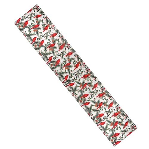 Image of 135 cm Dining Table Runner - Bird Red Green Christmas Theme,Digital Print, Washable, Indoor /Outdoor, Heat-Proof, Wipe & Clean (135X33 cm) Red & Green