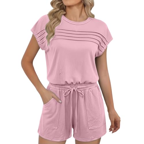 Ensemble 2 pièces haut manches courtes et short rose aux finitions soignées