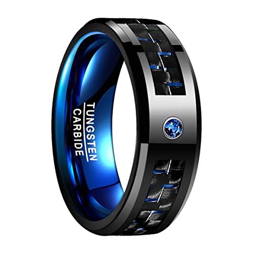 Bague en tungstène bleue et noire pour un style élégant en soirée ou au bureau