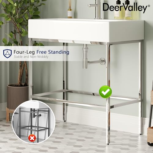 Fregadero de consola de baño moderno rectangular DeerValley de 32 pulgadas con patas de acero 4