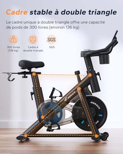 Vélo d'Appartement pour la Maison - Vélo de Fitness d'Intérieur Silencieux avec Résistance Réglable, Écran LCD, Siège Confortable, pour Entraînement Cardio, App Exclusive, Capacité Max 136KG – Image 5