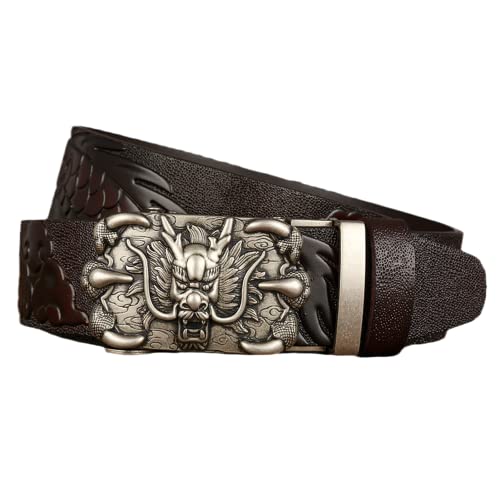Ceinture à cliquet automatique pour homme avec boucle dragon sculptée style ethnique