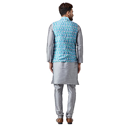 Image of SOJANYA (Since 1958, Men's Silk Blend Grey Kurta Pyjama & Silk Blend Jacket Combo
