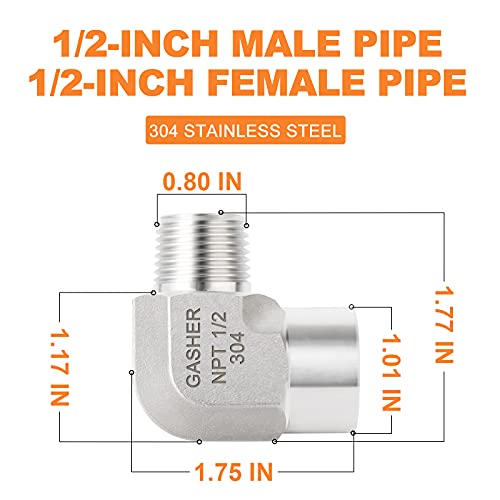 GASHER 2Pcs Stainless Steel Pipe Fitting 90 Degree Barstock Street Elbow,1/2-Inch Male Pipe x 1/2-Inch Female Pipe by GASHER - Used condition - Image 4