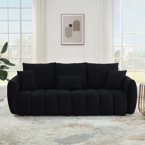 Image of Antetek 78 inch Modern Sofa Couch, Comfy Deep Seat Teddy Fabric Cloud Sofa, Upholstered 3-Seater Boucle Couch, Oversized Loveseat for Living Room, Bedroom, Office, Apartment, Black