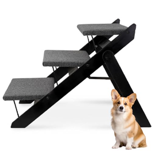 RUYICZB Dog Ramp for Bed Car, 2-in-1 Pet Ramp Dog Stairs/Steps, Folding Pet Stairs, Portable Dog Ramp for Small&Large Old Animals Up to 150 Pounds with Non-Slip Carpet Surface,Black,3 Steps