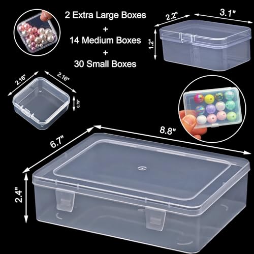 Image of 46Pcs Bead Organizer Set, Premium Small and Medium Clear Plastic Storage Boxes for Jewelry Making Crafts Screws Seeds DIY Bracelets Diamond Small Parts, Stackable Containers with Hinged Lid and Labels
