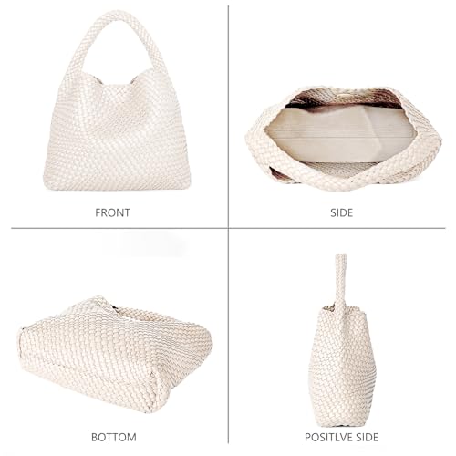 Image of Woven Tote Bag for Women, Fashion Woven Bags for Women Vegan Leather Shoulder Handbags Large Summer Beach Travel Bag