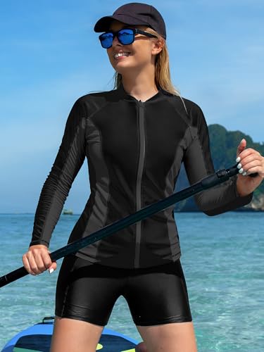 Image of ATTRACO Women's Rashguard Swimsuit Zip Front Sun Protection Swim Shirt UPF 50+