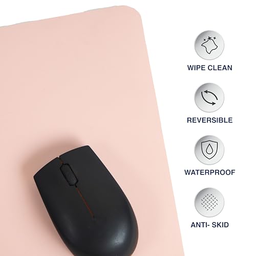 Image of Bellblock Mouse Pad | Computer Mouse Mat | Vegan PU Leather | Anti-Slip | Smooth Mouse Control | Spill-Resistant Surface | Blue & Tan | 22 x 22 cm (Pack of 1) (Pink & Green, Square)