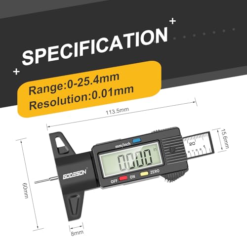 GODESON Digital Tyre Tread Depth Gauge UK,0-25.4 Mm Inch Tyre Guage Digital with Large LCD Display and Tire Tread Depth Measuring Tool for Cars,Trucks,Moto