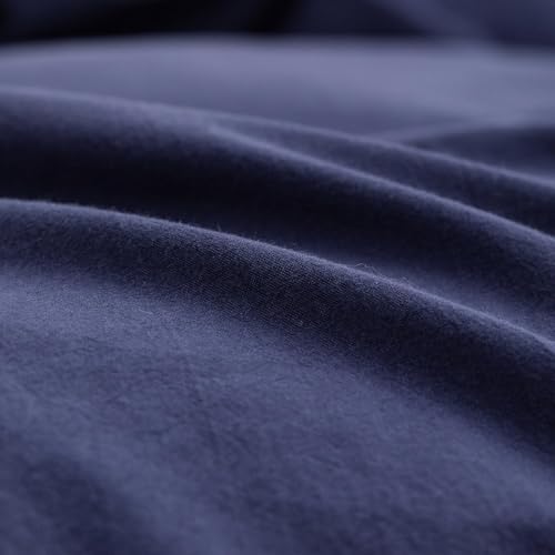 Image of BESTOUCH Cotton Solid Duvet Cover Set Linen Feel Navy Blue Super King Plus | 100% Washed Cotton, Soft Wrinkle Texture, Hidden Zipper, 8 Ties, Breathable Lightweight Durable Comfy, 3 Pcs No Insert