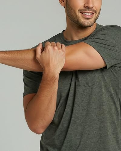 Image of Real Essentials 4 Pack: Men's Dry-Fit Short Sleeve Pocket Crew Performance Athletic T-Shirt (Available in Big & Tall)
