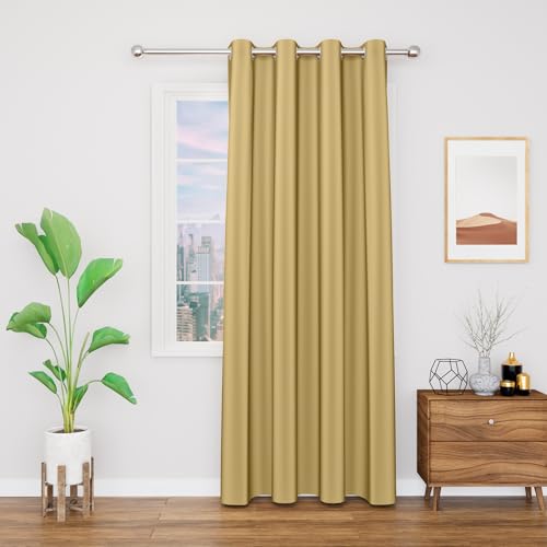 Image of Blackout Door Curtain with Tie Back 8 feet 1 Pcs | Room Darkening, Thermal Insulated, Noise Reducing Heavy Polyester Solid Curtain (Gold Colour)