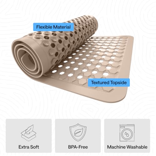 Image of GORILLA GRIP Bath Tub Shower Mat, Bathtub Floor Liner, 35x16 Beige
